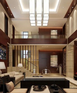 2025中式房屋复式楼中式客厅装修样板房大全130平米