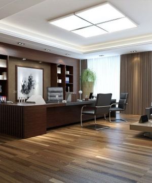 80平米办公室浅褐色木地板装修设计效果图欣赏