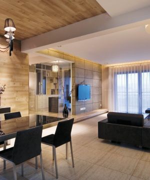 2023家装90平新房餐厅木质墙面装修效果图片