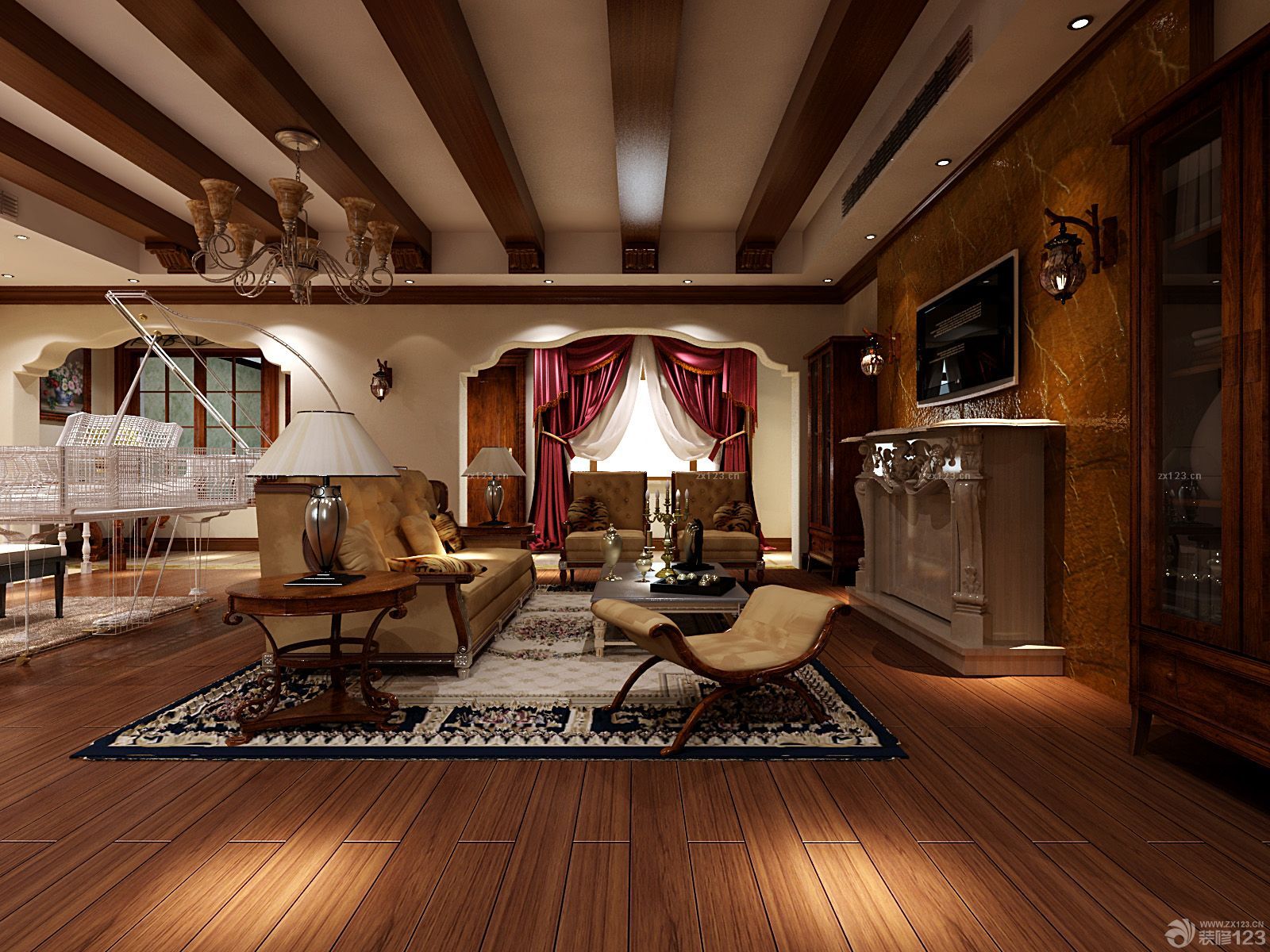 2025美式风格130平米房子生态木吊顶装修效果图欣赏