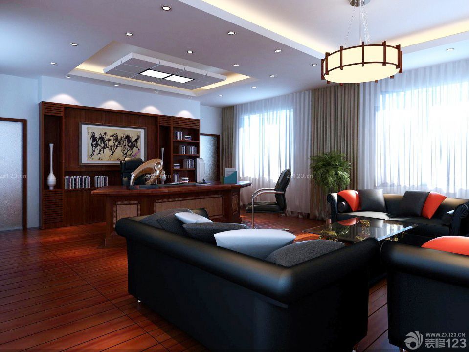 中式古典风格80平米办公室装修效果图片欣赏