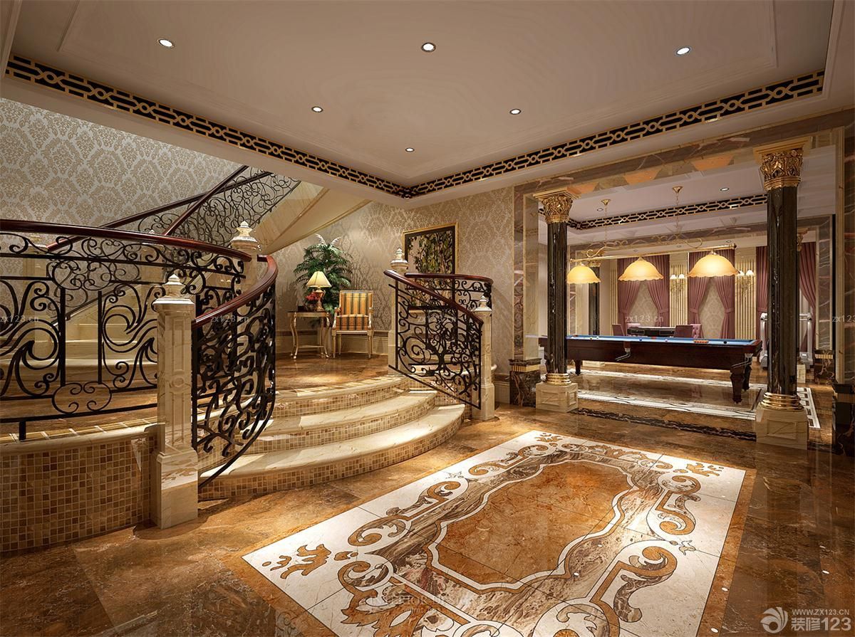 豪华别墅铁艺楼梯装修实景图图片欣赏