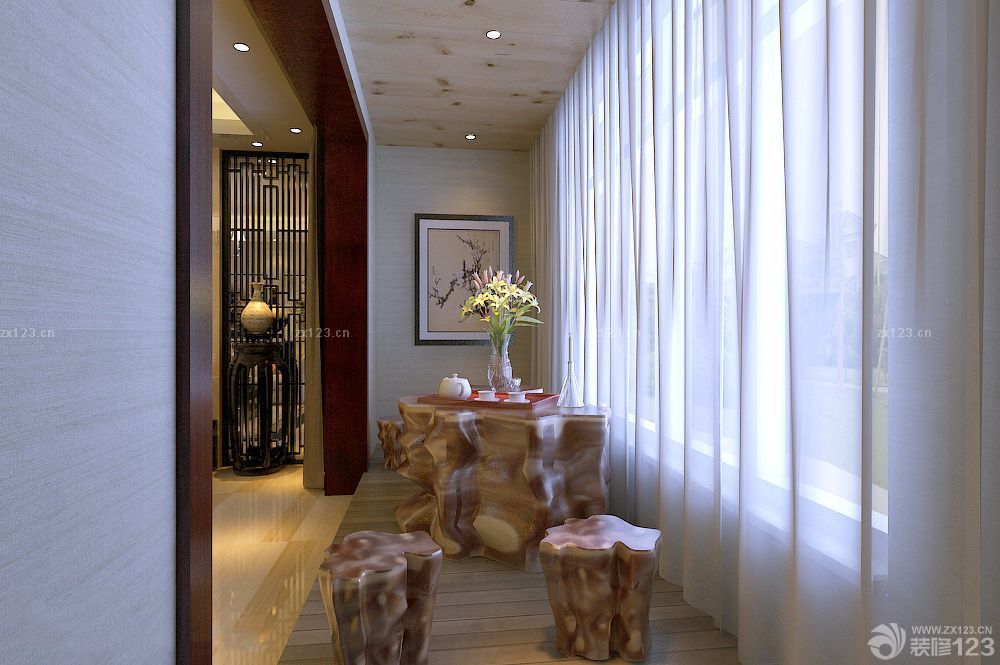 家装小阳台根雕茶几设计效果图片