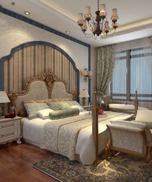 奢华欧式风格130平米房子床头背景墙装修效果图片2023