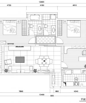 130平米两室两厅户型装修效果图2023