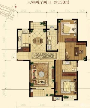 个性130平米三室两厅二卫户型图片2025