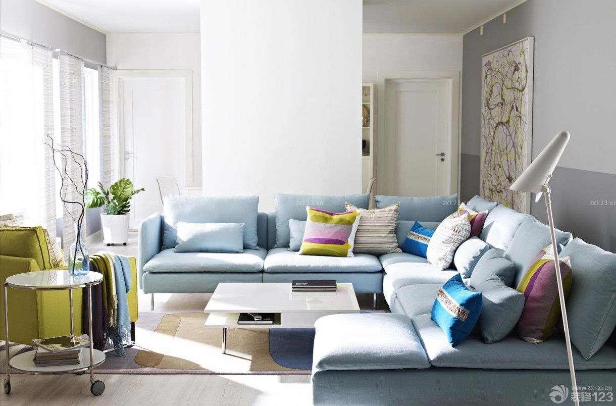 现代简约风格客厅转角沙发装饰效果图_装信通网效果图