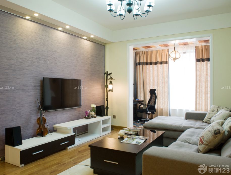70平小户型客厅电视背景墙壁纸装修图片大全
