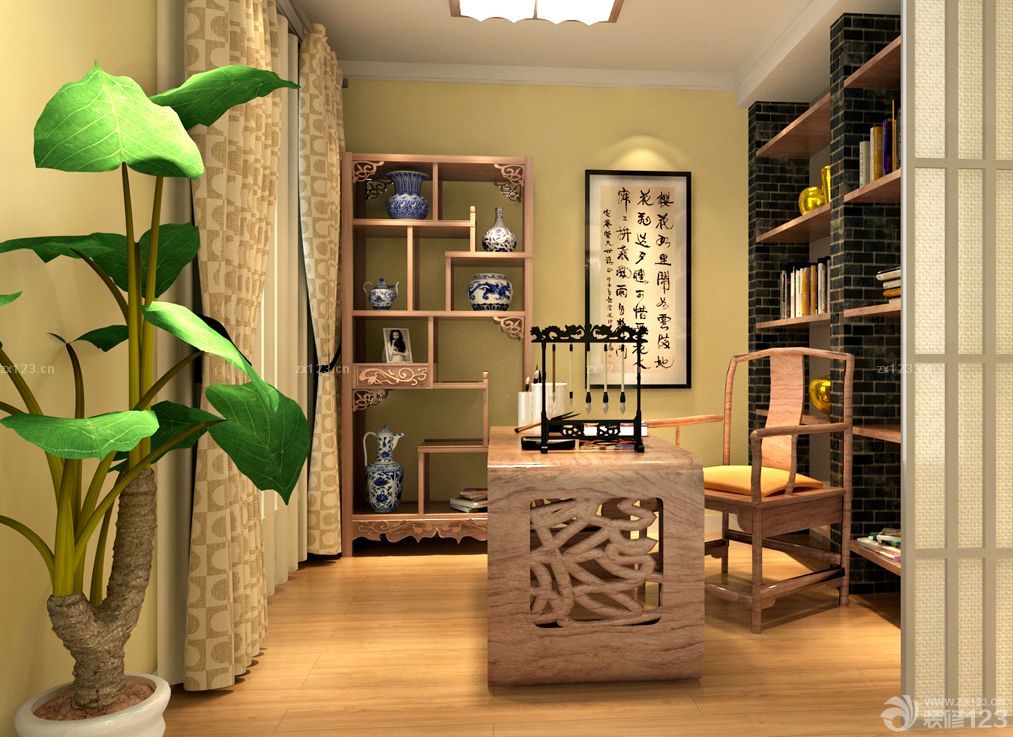 70平米小户型中式风格书房装修设计效果图欣赏