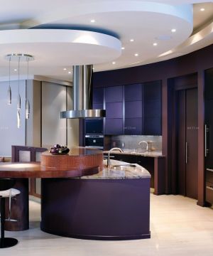 紫色优雅120平米开放式厨房吧台设计效果图片大全