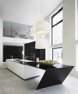 时尚黑白风格120平米开放式厨房设计效果图大全