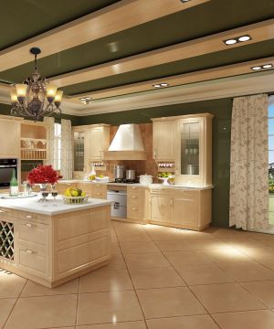 美式厨房实木整体橱柜装修设计效果图欣赏