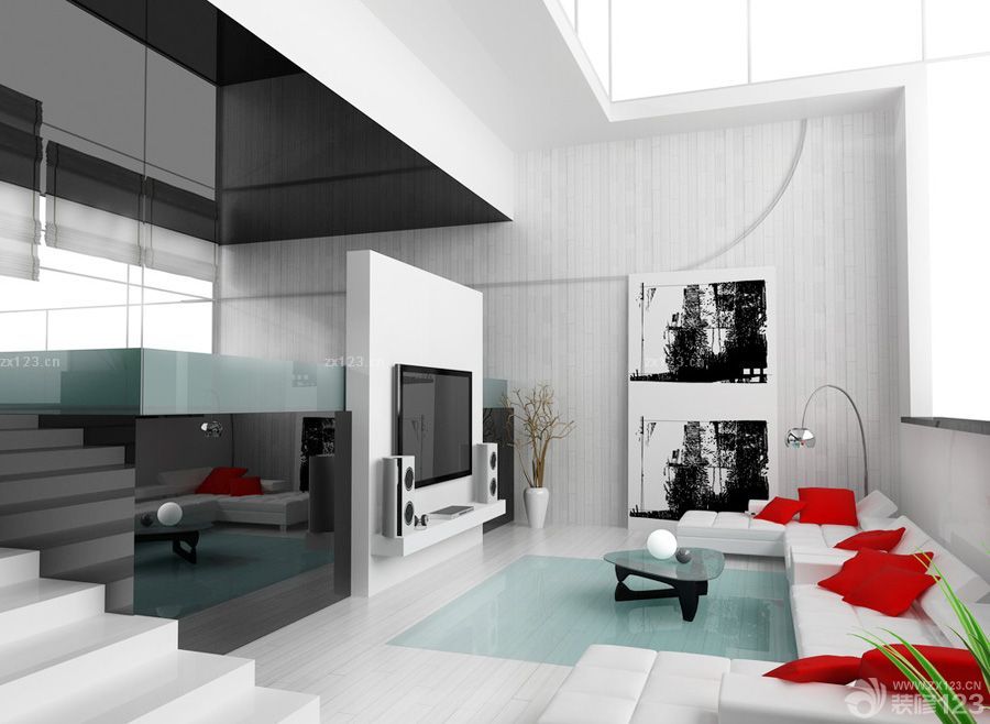 2023简约家装130平米错层客厅装修设计效果图