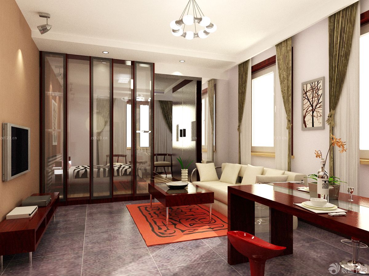 最新70平米家装客厅卧室隔断装修样板间 