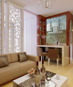 最新60平方两室一厅客厅镂空雕花隔断装修效果图欣赏