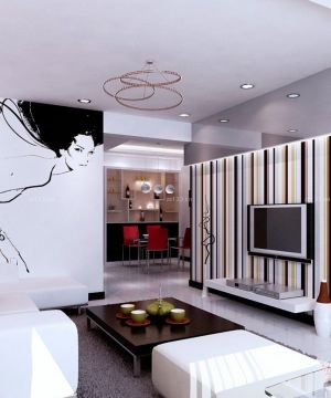 现代客厅条纹壁纸电视背景墙装修效果图欣赏
