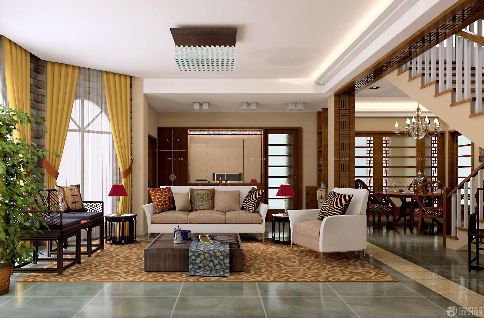 家庭装修混搭风格120平米三室两厅两卫装修样板房大全