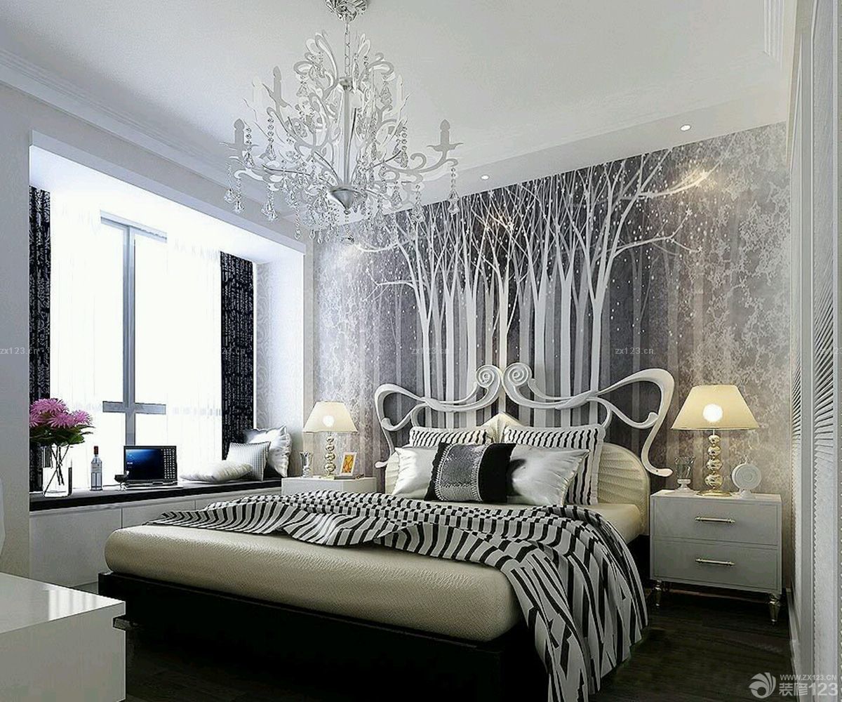 最新时尚60平米一室一厅卧室床头背景墙装修效果图欣赏