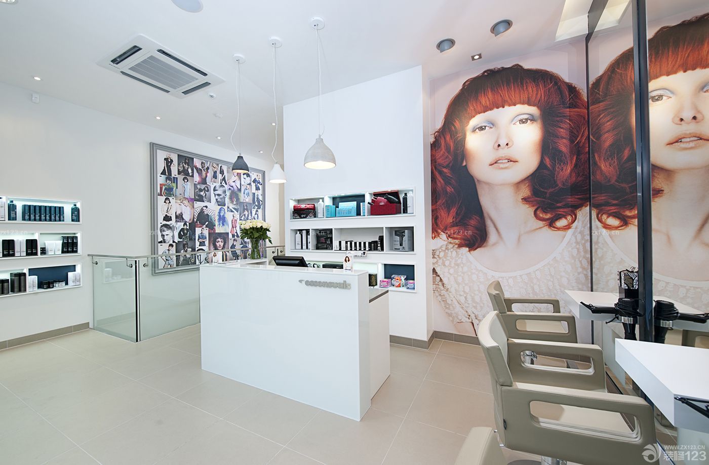 2025简约大方60平方小型美发店前台设计装修图