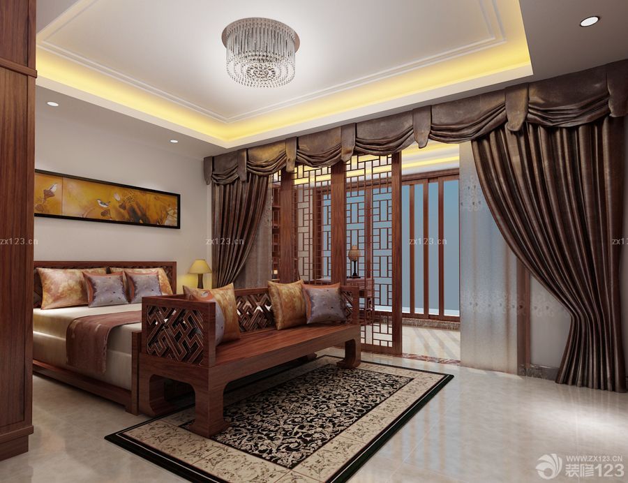 最新130平米中式家装窗帘装修效果图片大全