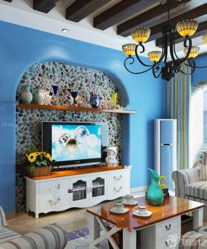 地中海风格家居客厅蓝色墙面装修设计效果图片