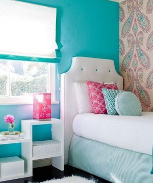 简欧风格小卧室蓝色墙面装修设计效果图片欣赏
