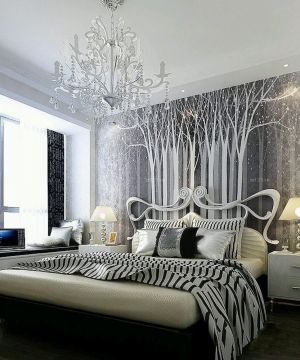 最新时尚60平米一室一厅卧室床头背景墙装修效果图欣赏