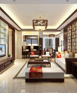 经典130平米中式沙发背景墙装修效果图片