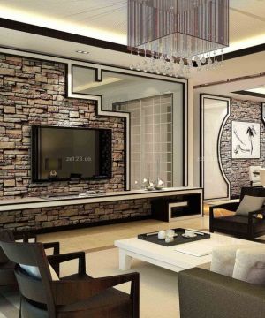 家装90平米小户型客厅电视背景墙壁纸装修效果图片
