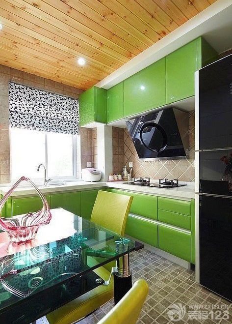 简约风格小厨房绿色整体橱柜装修效果图大全
