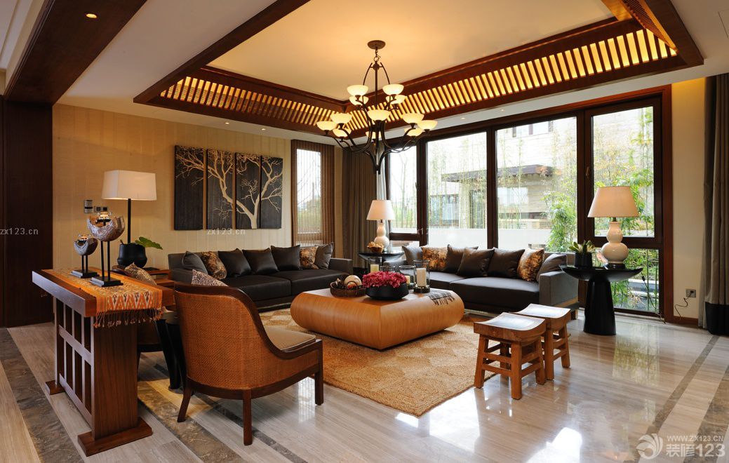 新古典风格客厅格栅吊顶装修效果图欣赏