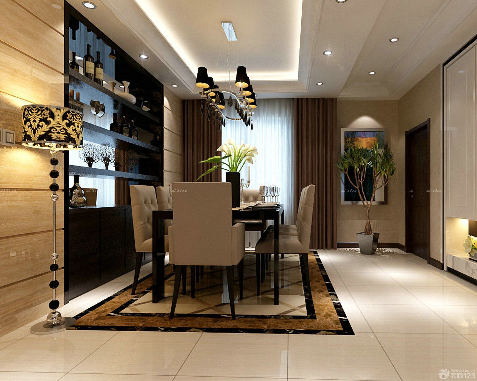 2025后现代装修风格餐厅吊顶效果图片