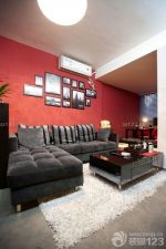 现代简约家装客厅红色墙面装修图片