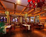 2025最新中式饭店大厅格栅吊顶装修效果图