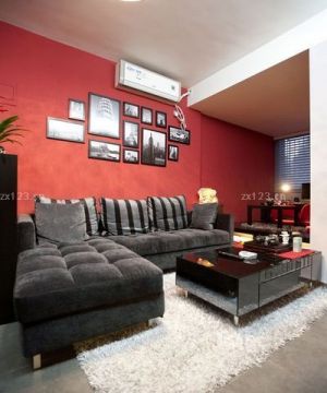 现代简约家装客厅红色墙面装修图片
