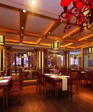 2025最新中式饭店大厅格栅吊顶装修效果图