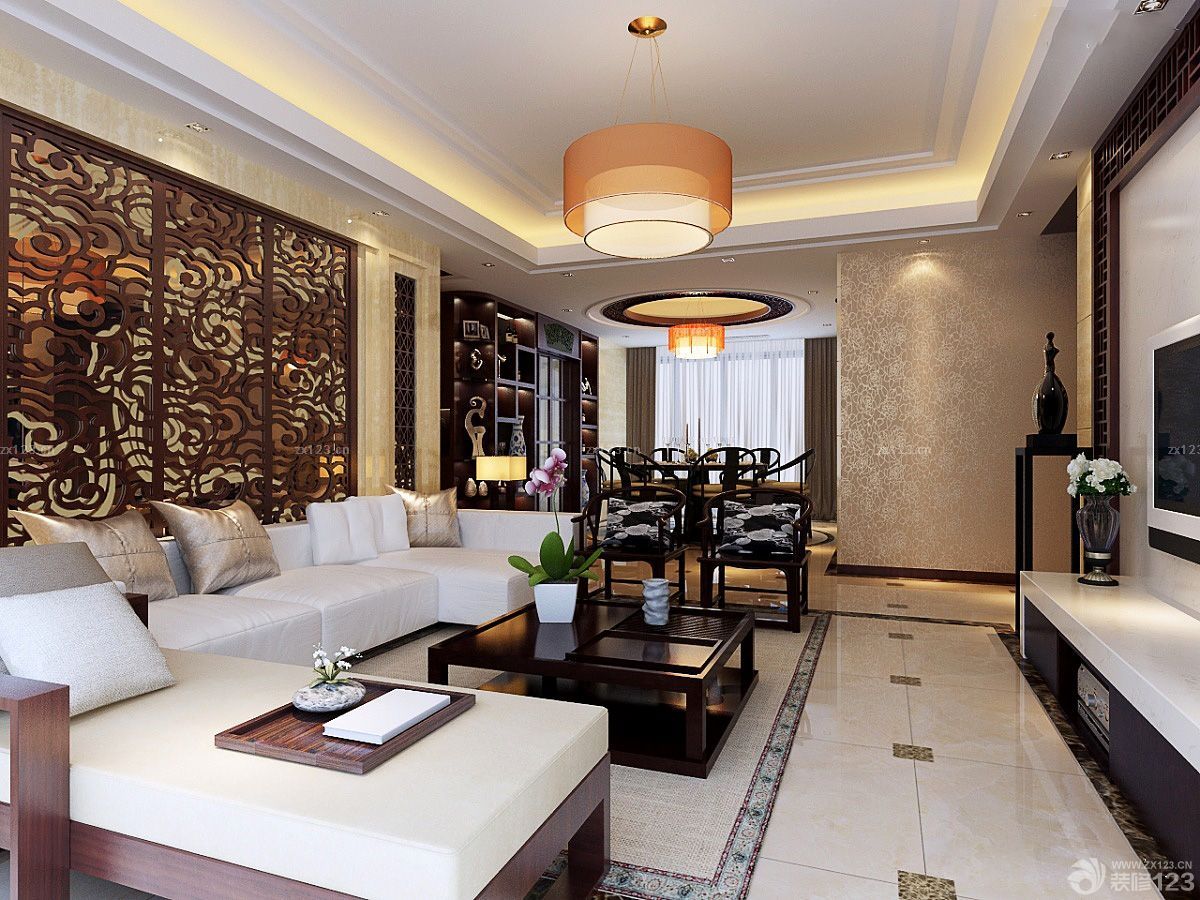 2025简欧与中式混搭风格客厅隔断装修效果图欣赏