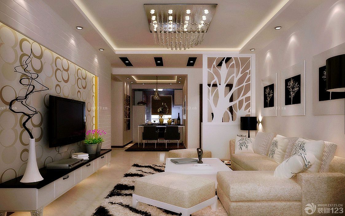 最新现代时尚客厅镂空雕花隔断装修效果图片大全