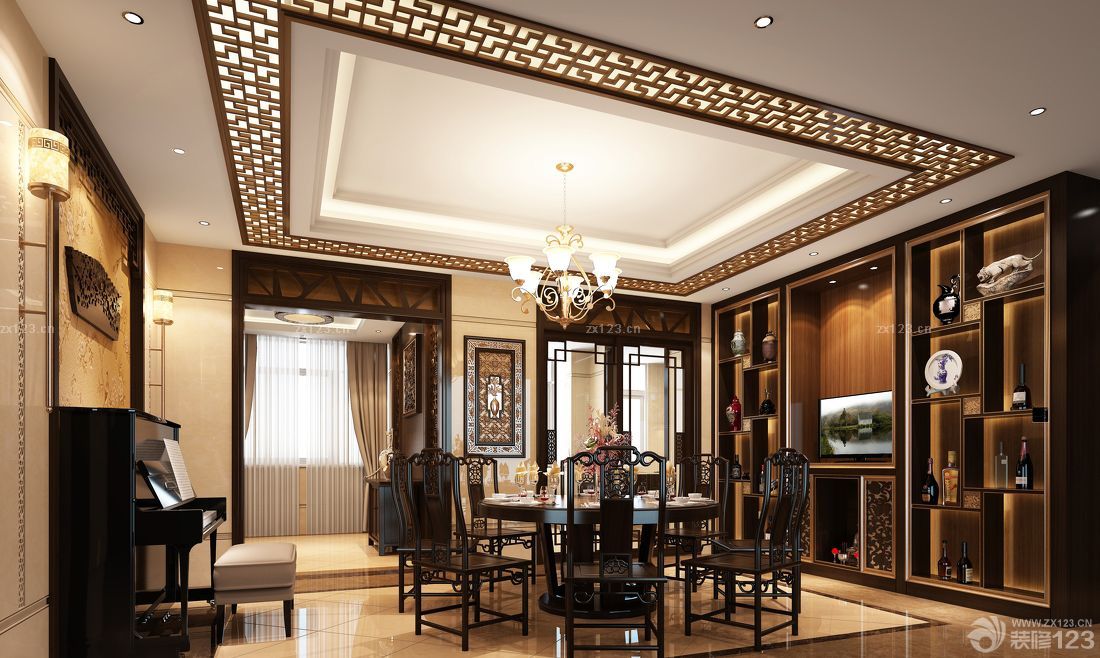 2025最新中式博古架酒柜装修效果图