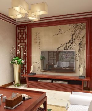  中式现代客厅木质墙面装修效果图片大全