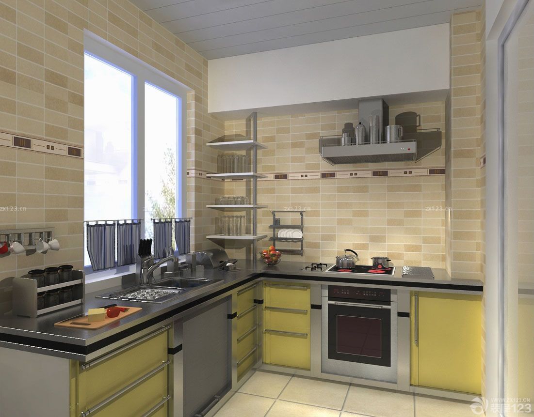 最新70平米两室一厅小厨房厨房墙面瓷砖装饰效果图欣赏