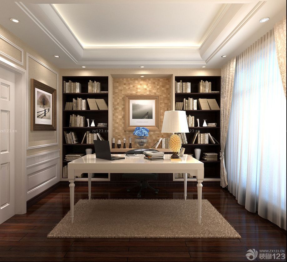最新简约风格书房深棕色木地板装修设计效果图片