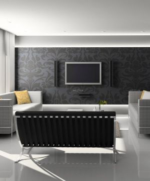 最新沉稳风格70平米装修样板房客厅电视背景墙壁纸