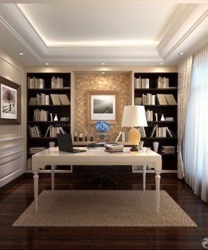 最新简约风格书房深棕色木地板装修设计效果图片