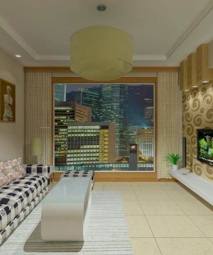 现代简约80平客厅电视墙壁纸小户型装修设计效果图