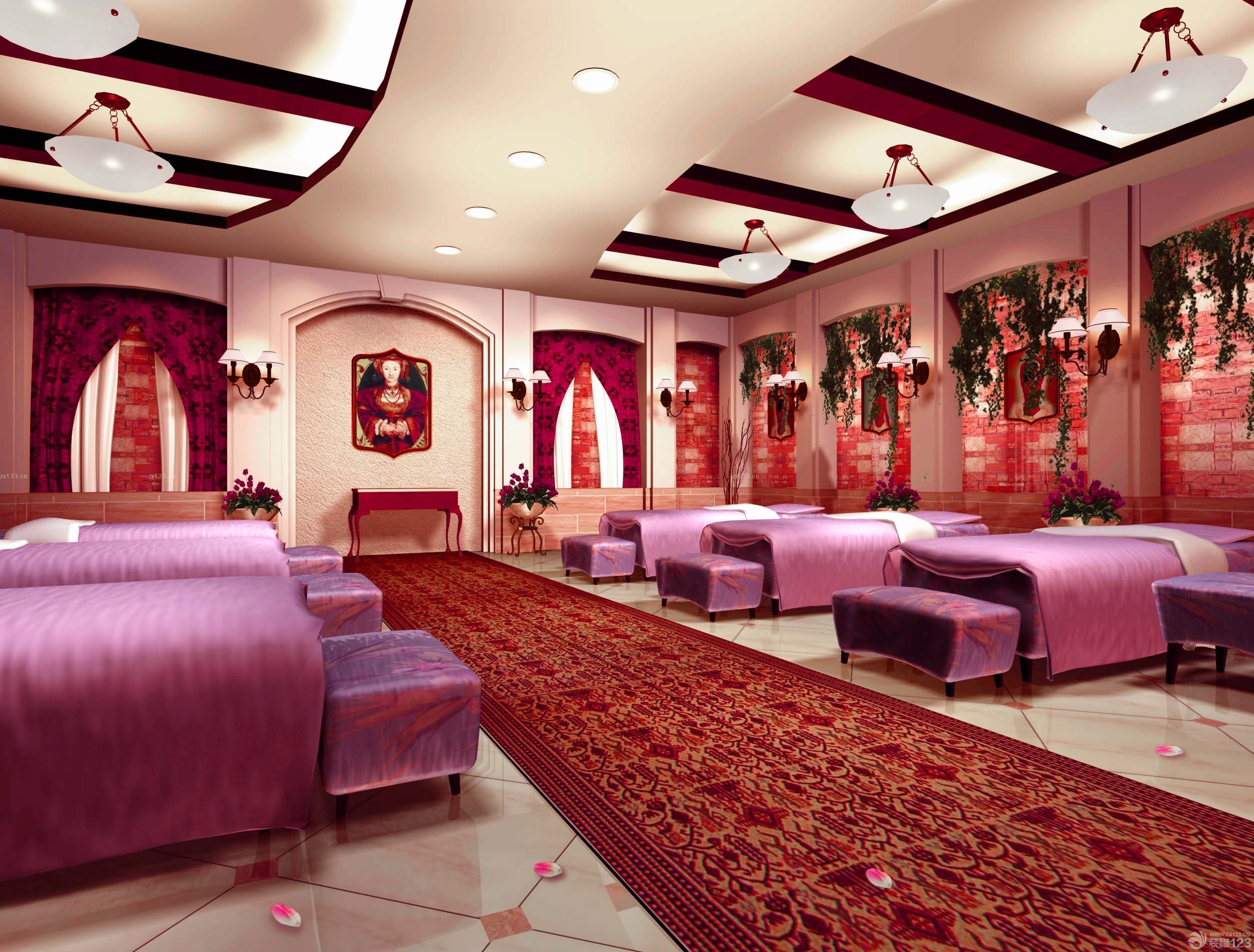 最新80平米美容院大厅按摩床摆放装修设计图片