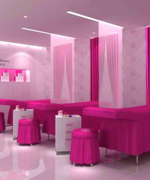 80平米美容院粉色窗帘装修设计效果图欣赏