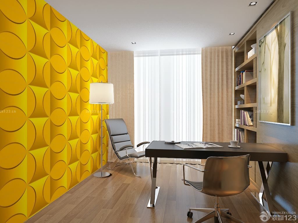 简约时尚小书房背景墙造型装修效果图欣赏