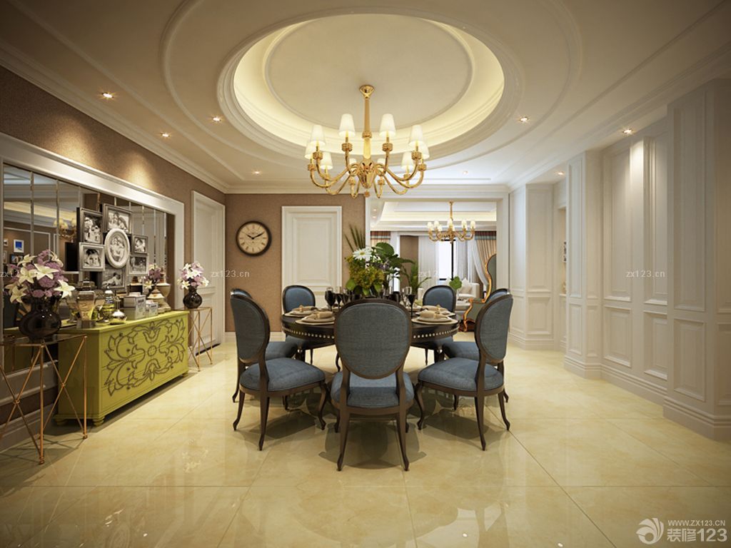 法式餐厅圆形吊顶装修图片