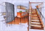 室内木制楼梯设计手绘效果图片大全